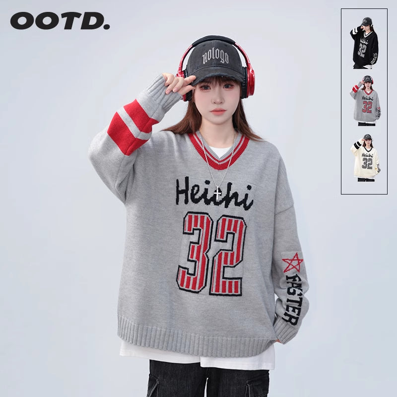 Contrast Color Digital Printed Sweater