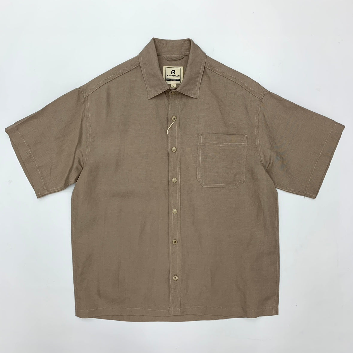 Flat Hem Cotton And Linen Short-sleeved Men's  Shirt