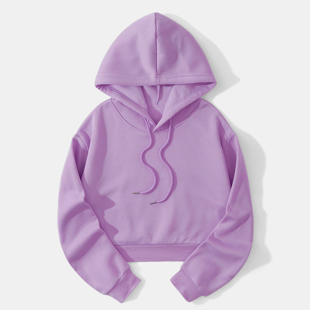 Autumn And Winter Fleece-lined Casual Short Cropped Hooded Sweatshirt