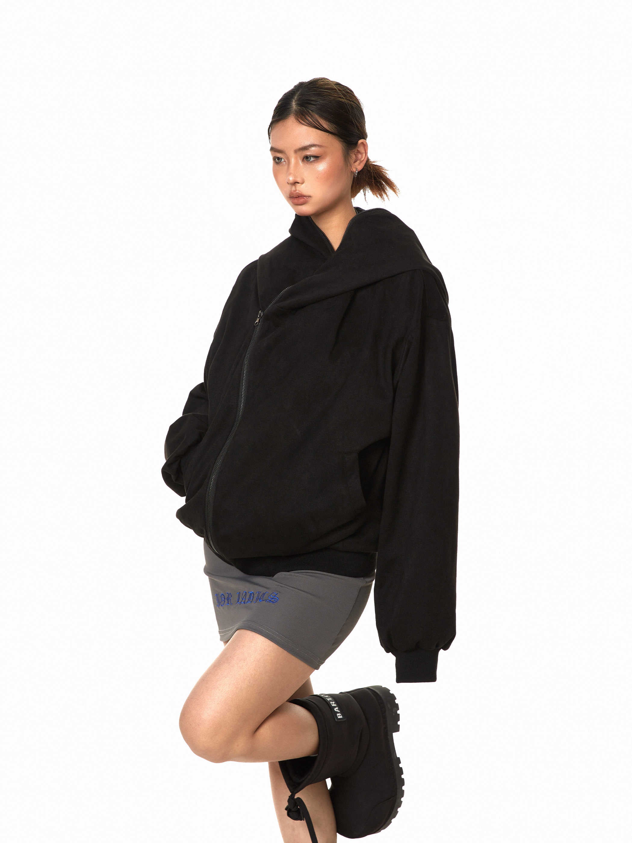 Cardigan Oblique Zipper Sweater Deconstructed Hooded Women's Coat