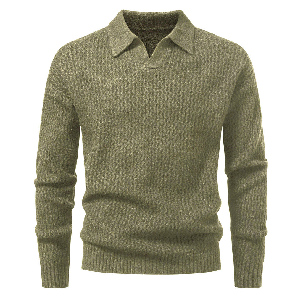 Men's Solid Color Turtleneck Sweater Cable Knit Long Sleeve Top