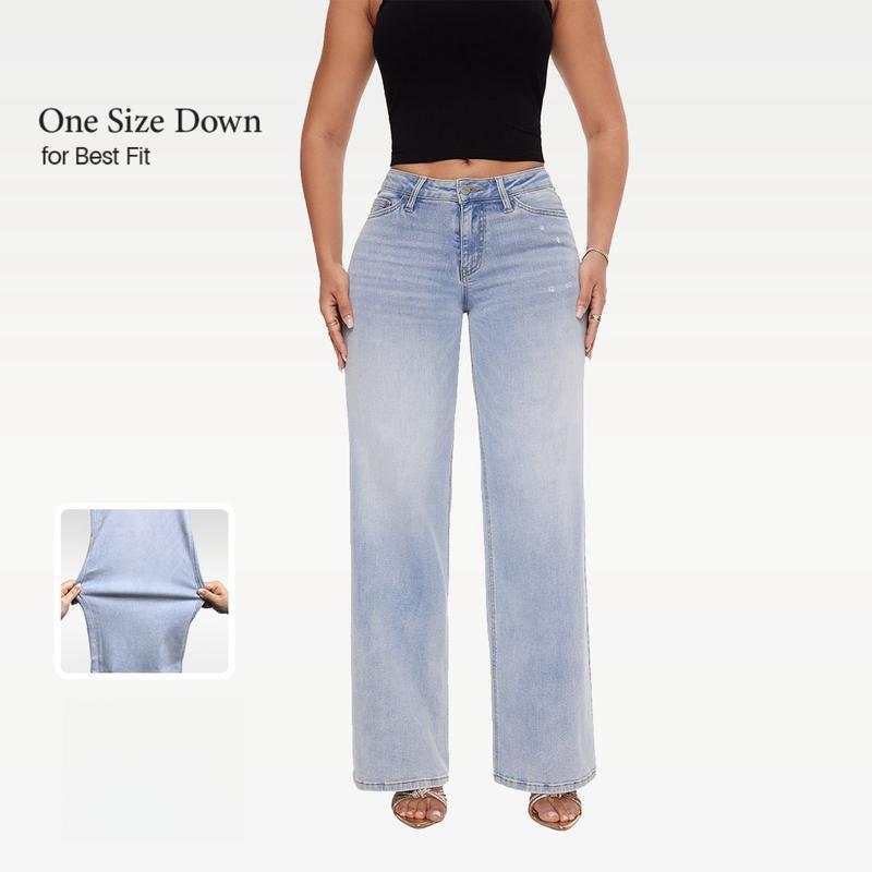 Mid-to-low-rise High-elasticity Soft Hip-lifting Wide-leg Straight Denim Jeans