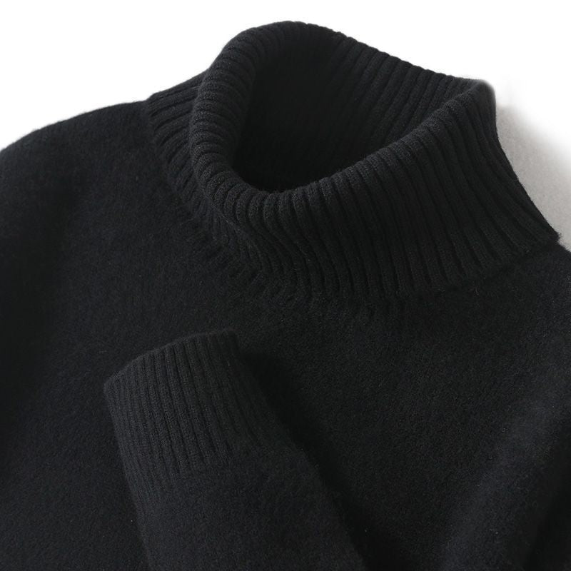 High-neck Men's Pure Wool Sweater For Autumn And Winter, Thick And Loose Knit