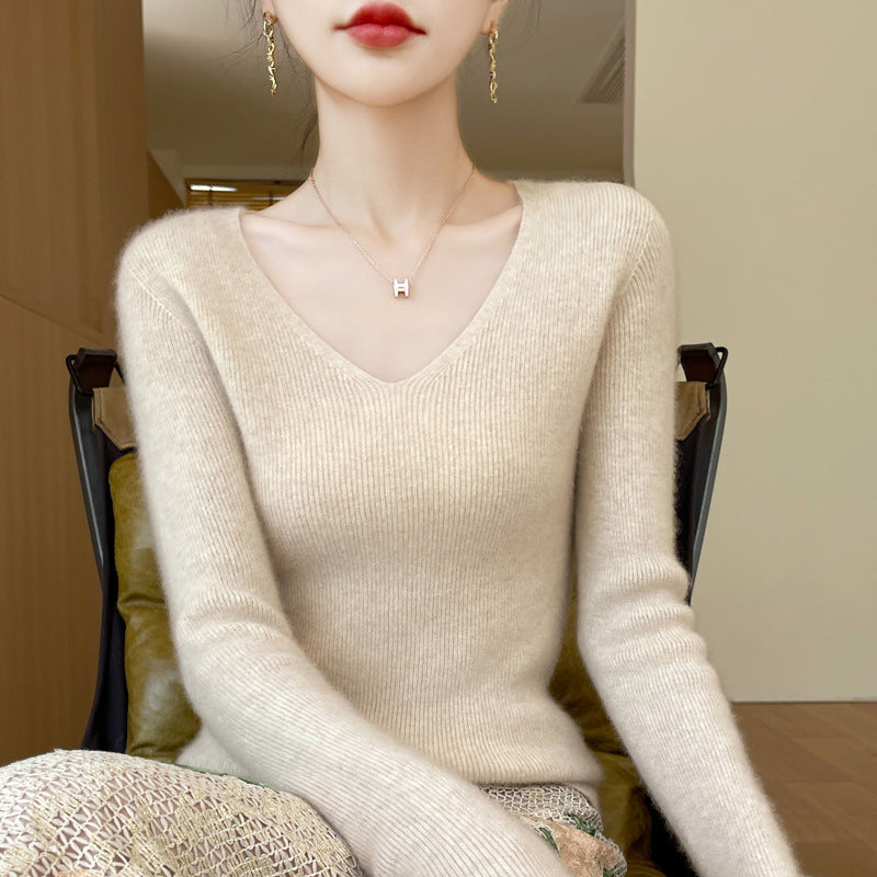 New V-neck Ribbed Slim-fitting Base Layer For Women, Slimming