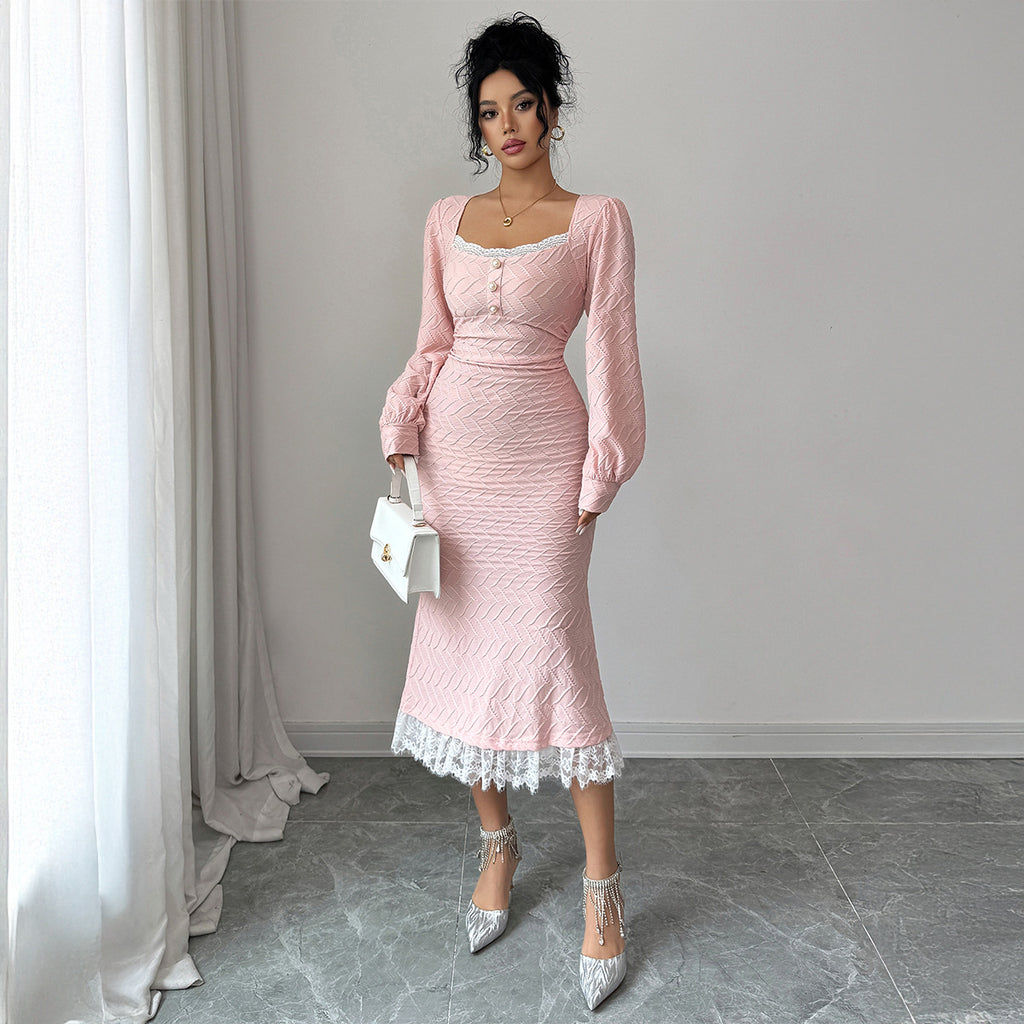 Elegant Button-down Long-sleeve Bodycon Dress For Women