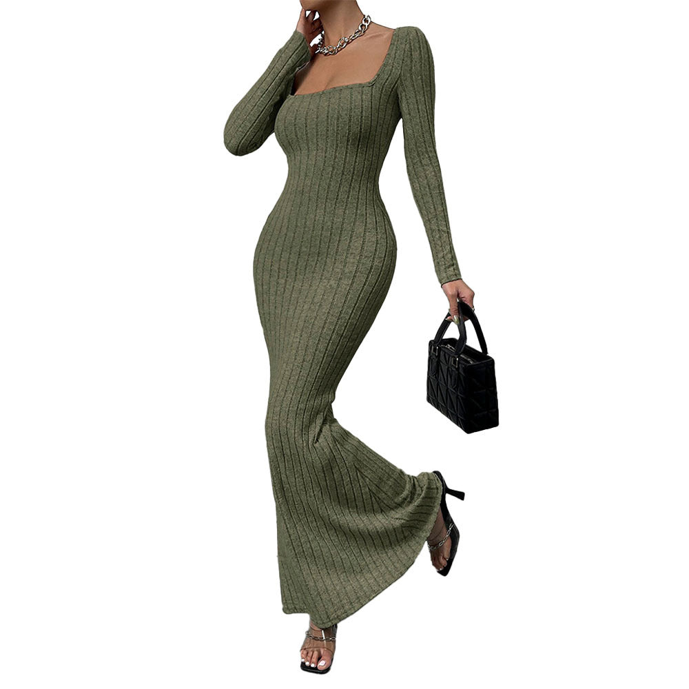 Women's Ouji-style Square Neck Dress For Autumn And Winter