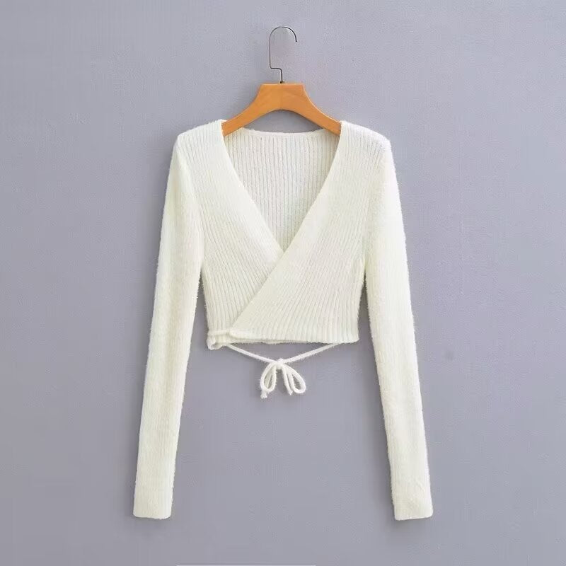 Women's Fashion Long Sleeve Knit Top With Thin Straps