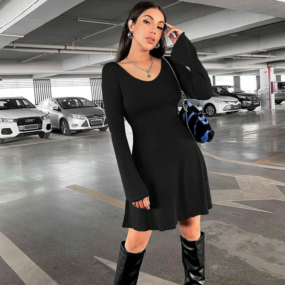 Women's Solid Color Simple U-neck Dress