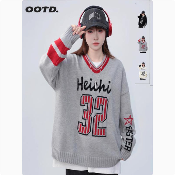 Contrast Color Digital Printed Sweater