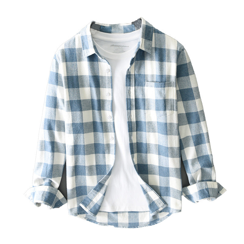Long Sleeve Loose Plaid Lapel Casual Men's Shirt All-match Simple Cardigan