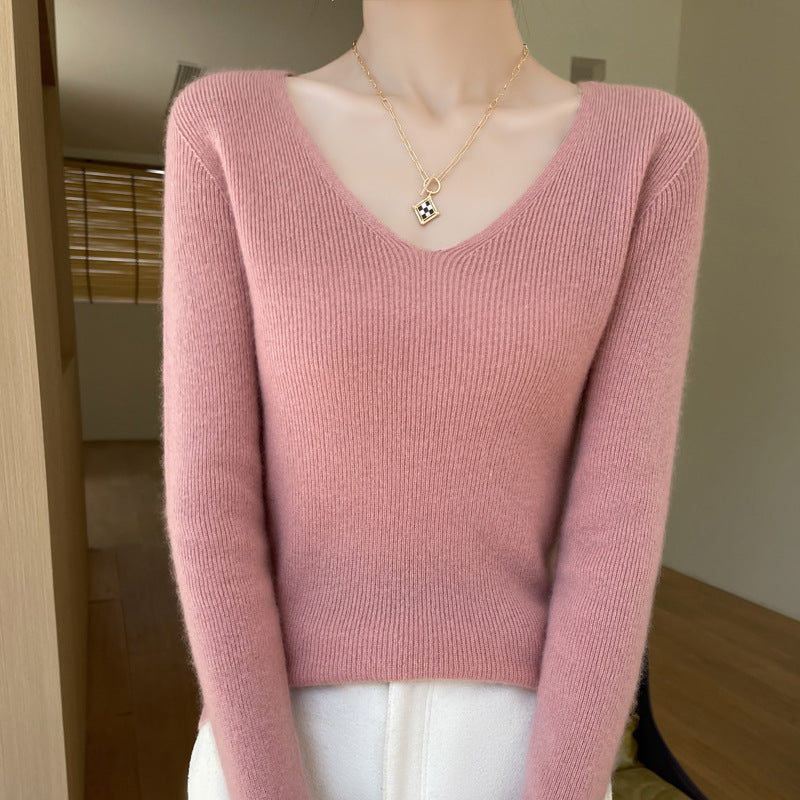 New V-neck Ribbed Slim-fitting Base Layer For Women, Slimming