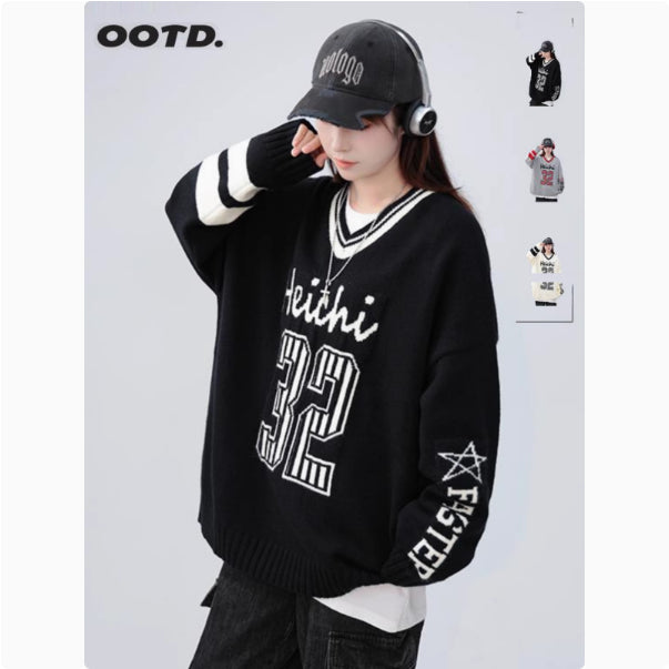 Contrast Color Digital Printed Sweater