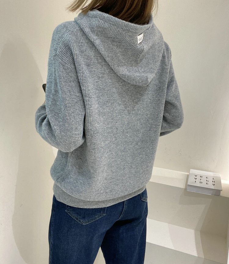 Casual And Versatile Women's Cashmere Hooded Knit Sweater