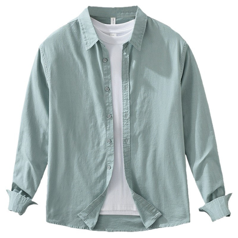Men's Japanese Cotton Linen Long Sleeve Blouse Fashion All-matching