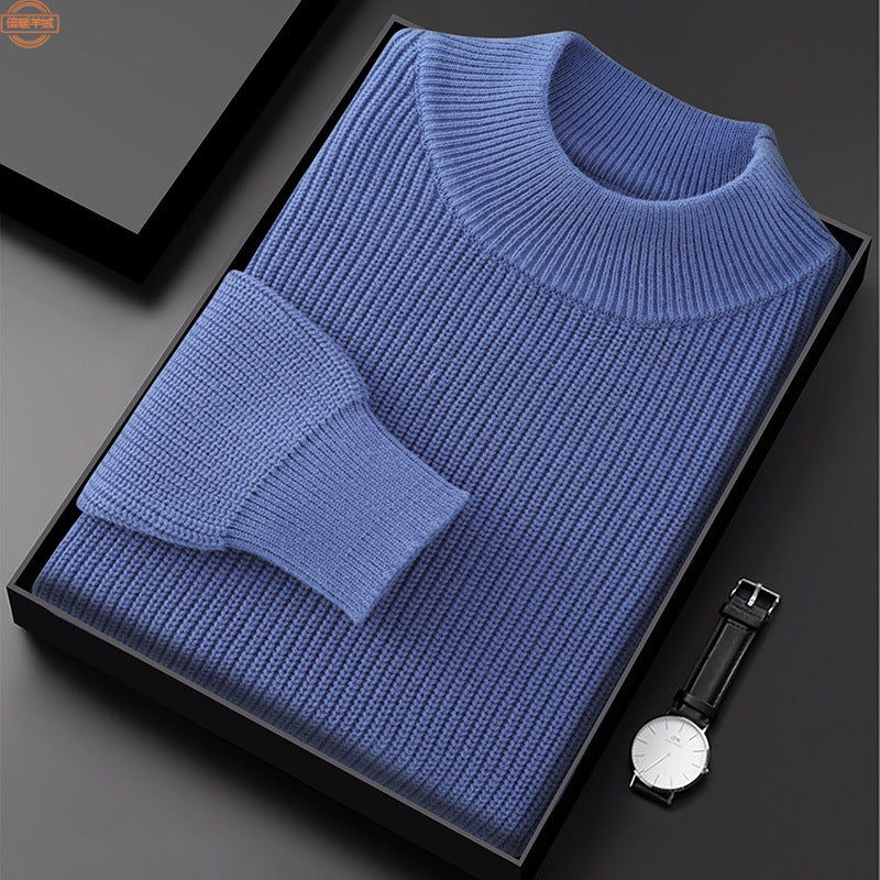Men's Half Turtleneck Diamond Pattern Thickened Pullover Long Sleeve Base Layer Thermal Men's Clothing