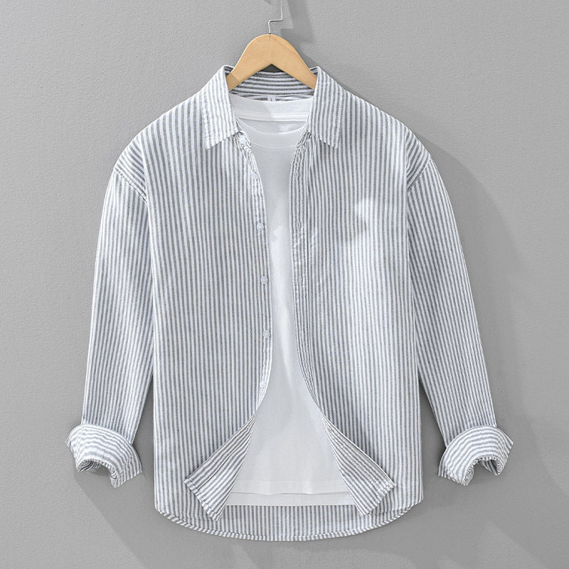 Vertical Striped Long-sleeved Shirt Men's Loose Cotton Top
