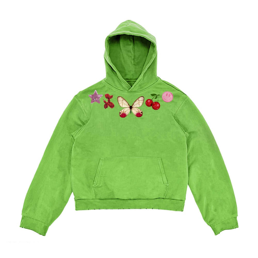 Simple And Versatile Ins Style Butterfly Print Unique Design Hooded Sweater