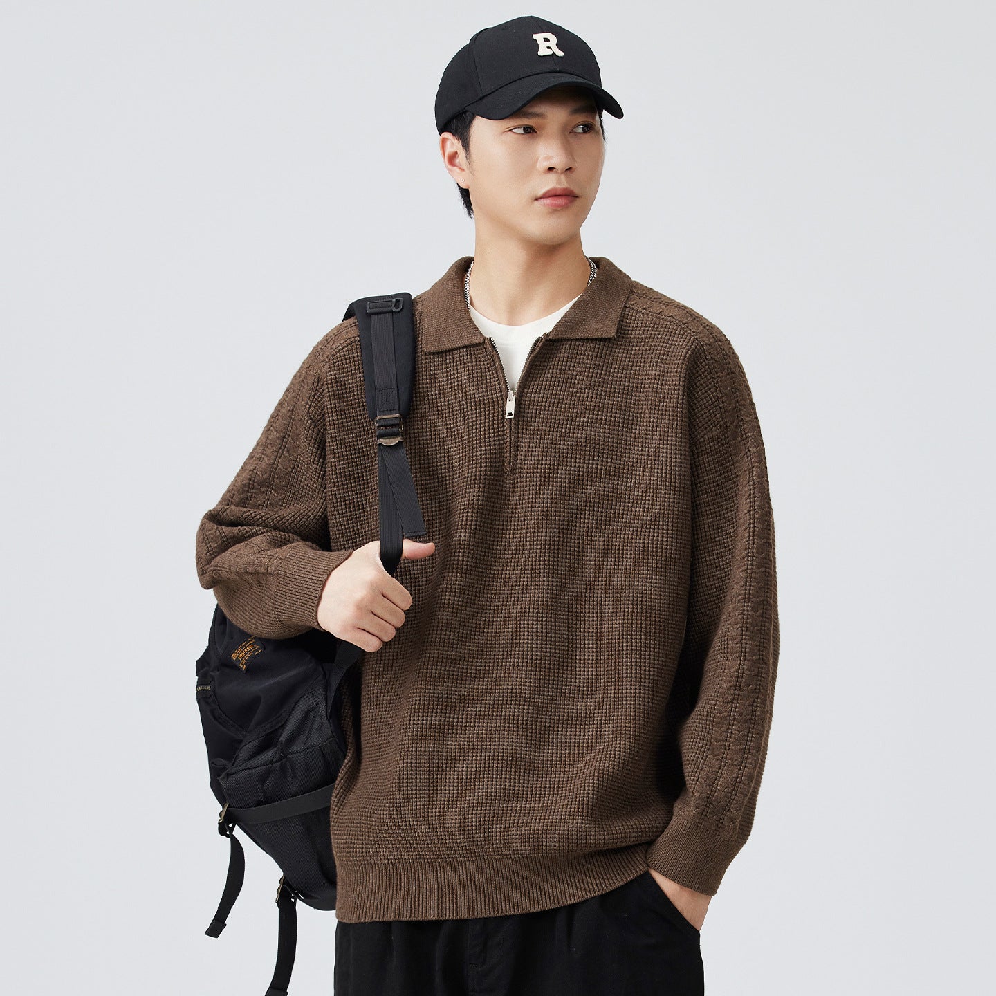 Half-collar High-end Lapel Men's Solid Color Versatile Sweater