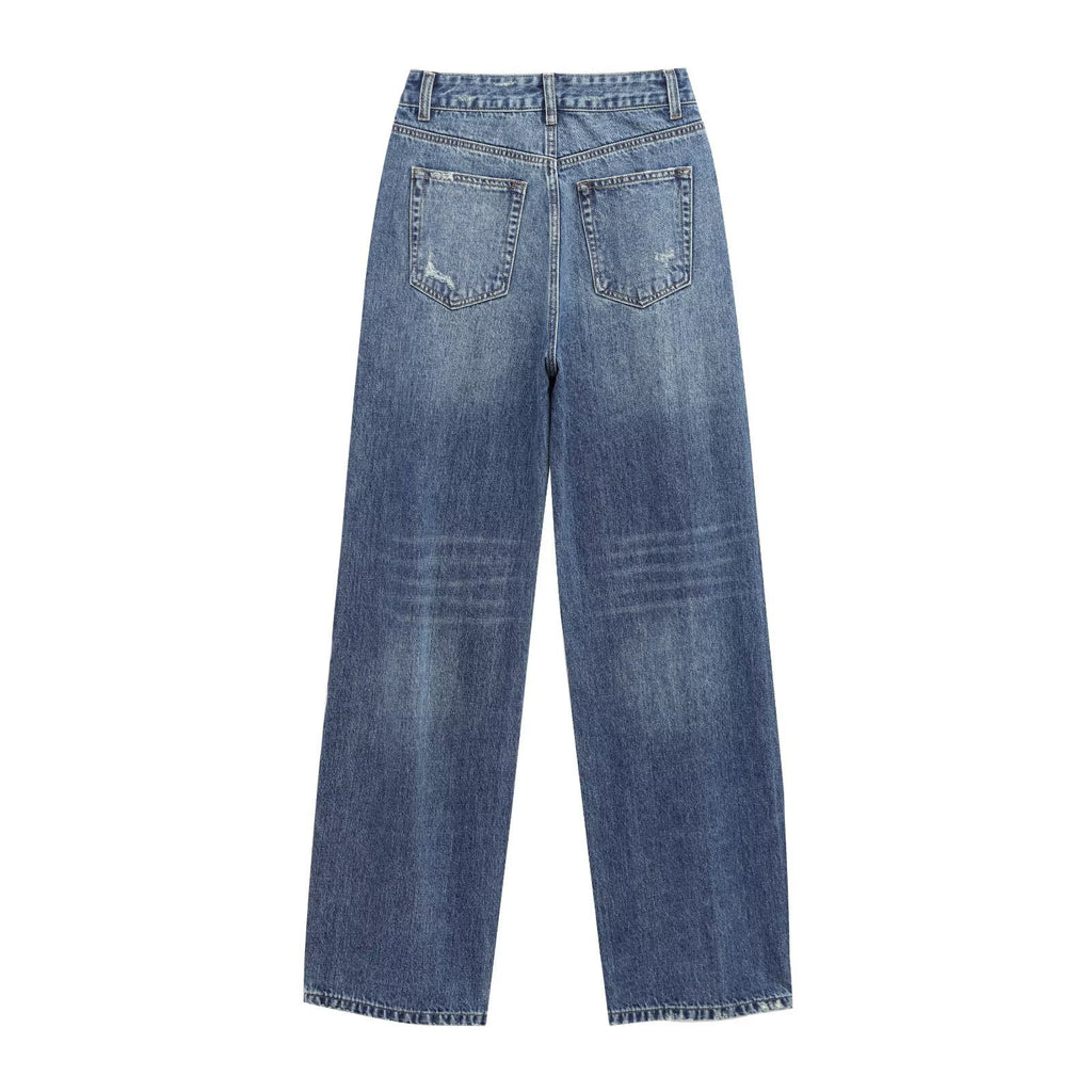 Women's European And American Style Animal Print Wide Leg Jeans