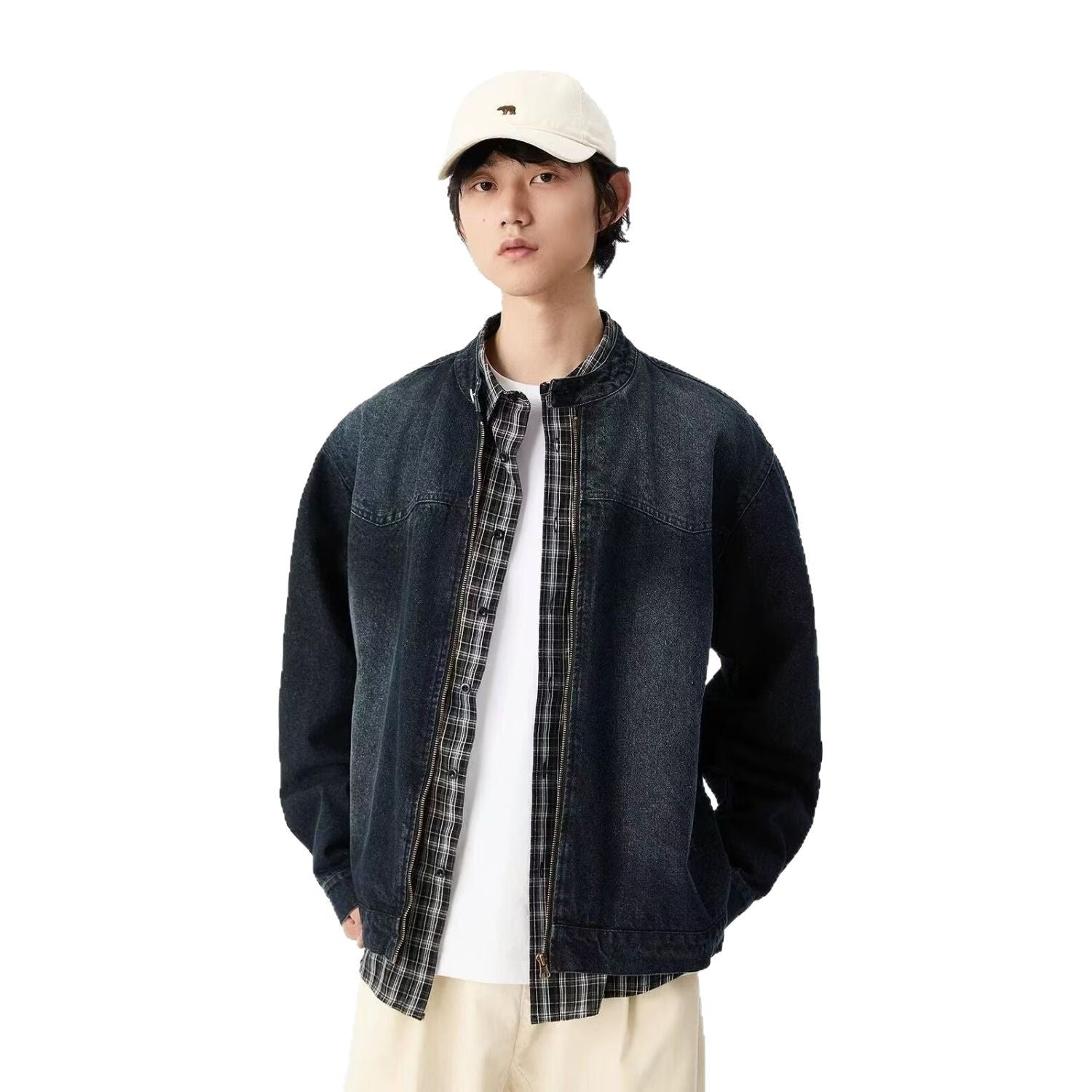 Men's Washed Vintage Denim Jacket For Spring And Autumn