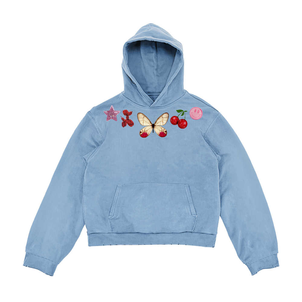 Simple And Versatile Ins Style Butterfly Print Unique Design Hooded Sweater