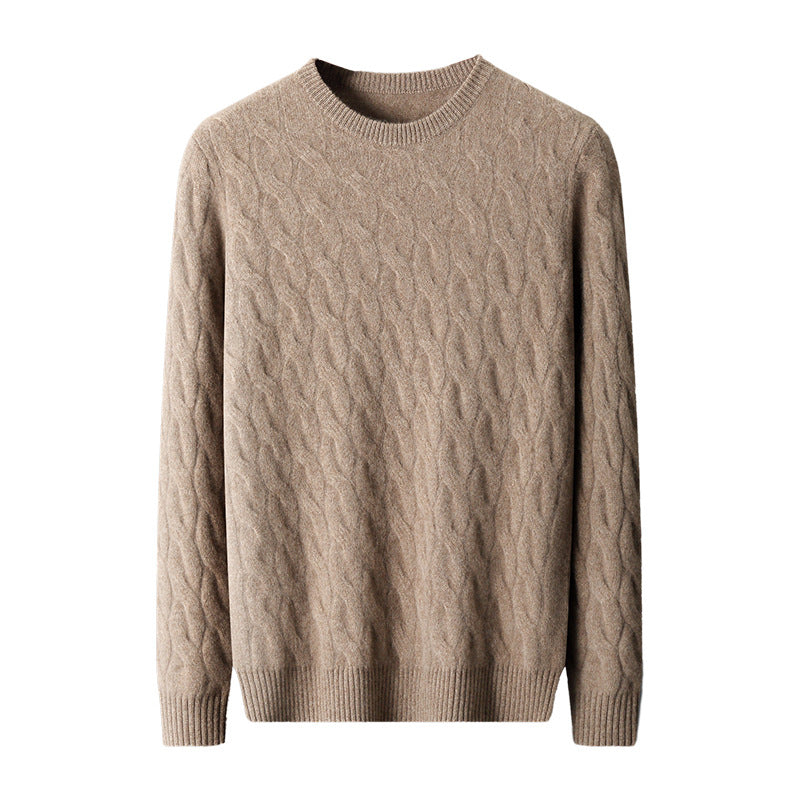 Thickened Men's Cashmere Sweater With Round Neck And Twisted Design