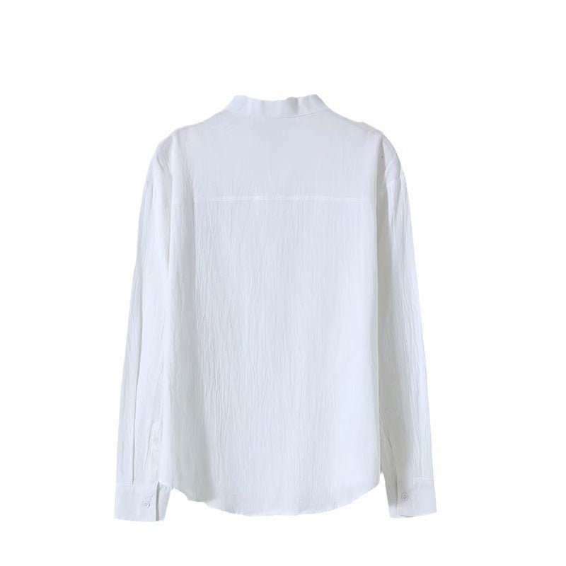 Solid Color Men's Long Sleeve Round Neck Casual Loose Linen Shirt