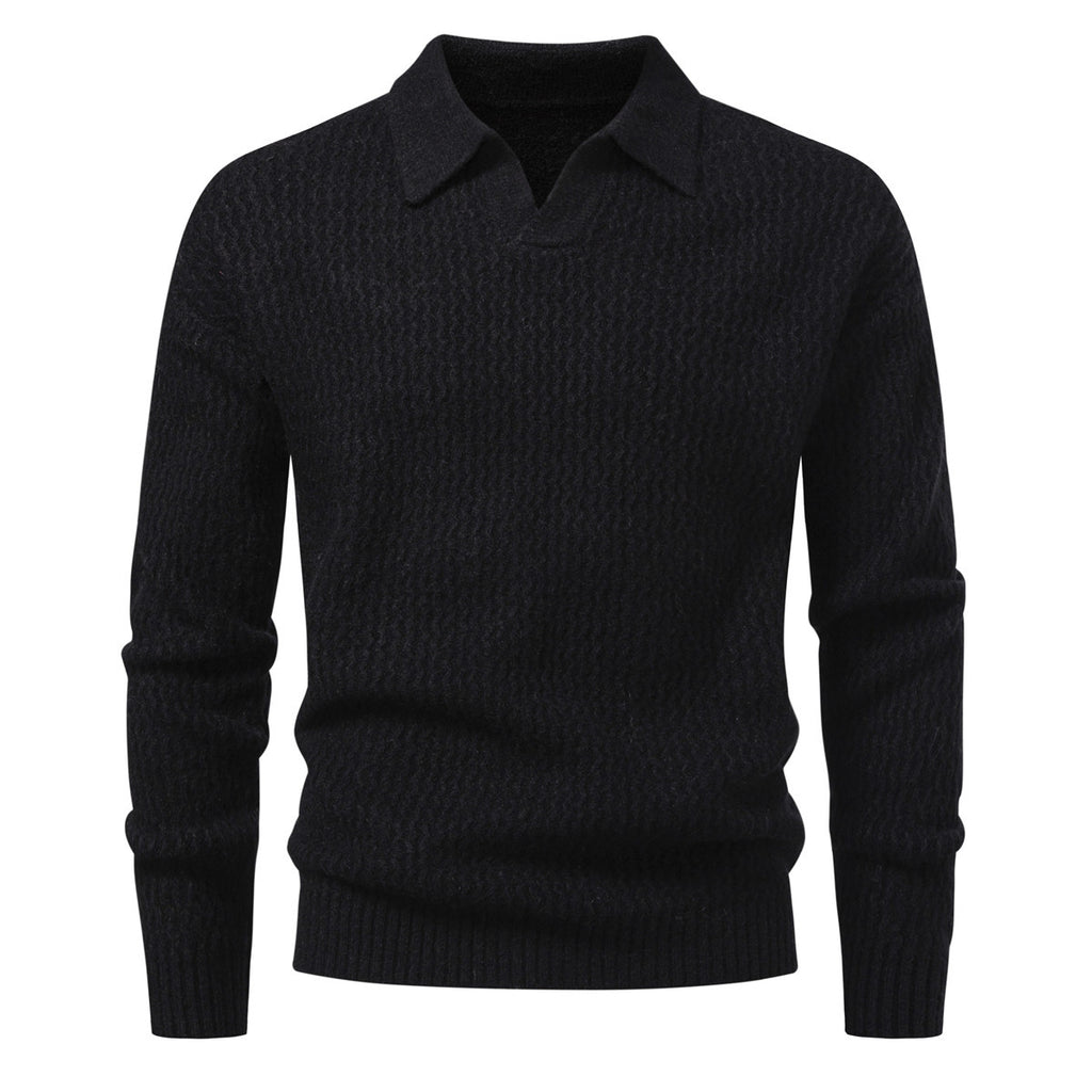 Men's Solid Color Turtleneck Sweater Cable Knit Long Sleeve Top