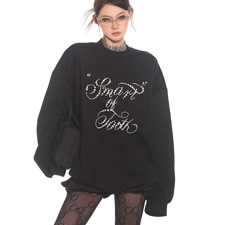 Handmade Inlaid Pearl Round Neck Loose Couple Sweater Top