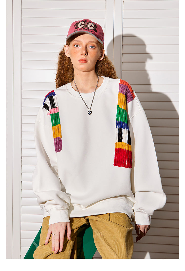 Niche Design Rainbow Wool Patchwork Sweater Women