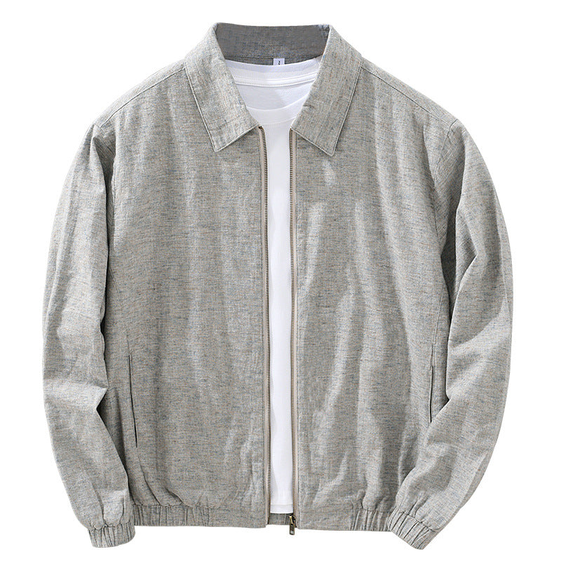 Spring And Autumn Brushed Cotton And Linen Long-sleeved Jacket Men Vintage Zipper