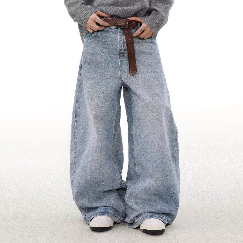 Retro Washed Distressed Simple Straight Jeans