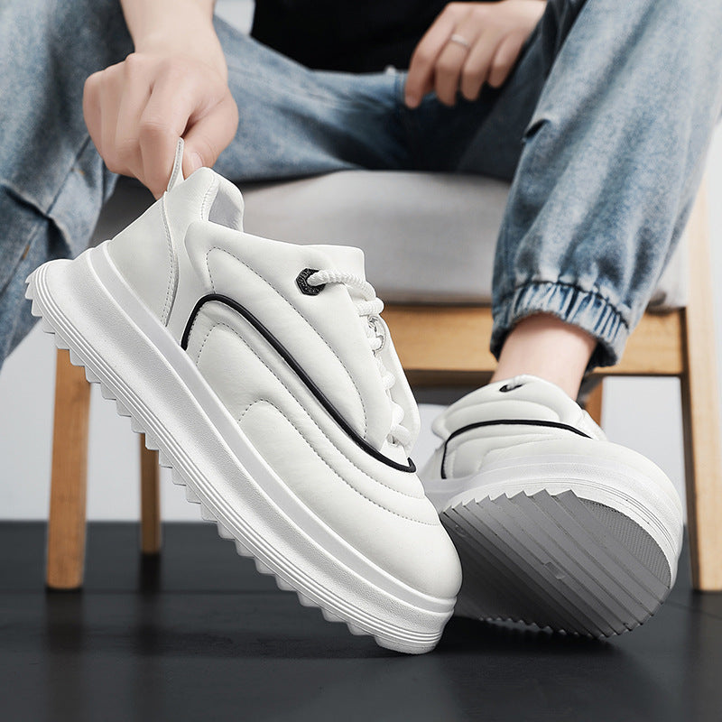 Versatile Student PU Leather Sports Height Increasing Leisure Thick Bottom Bread Shoes