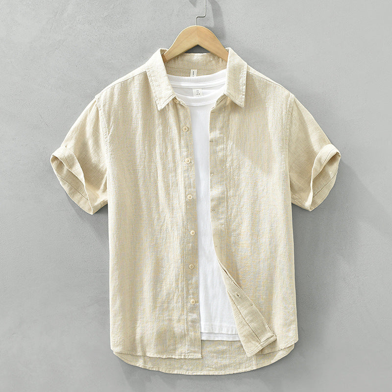 Comfortable Breathable Cotton And Linen Lapel Short Sleeve Shirt