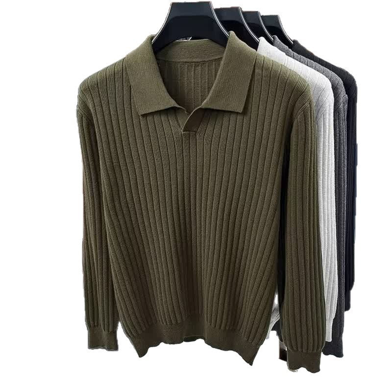 Men's Solid Color Cable Knit Collar Warm Sweater