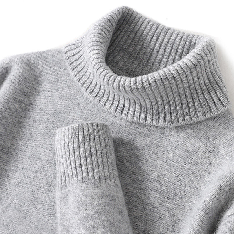 High-neck Men's Pure Wool Sweater For Autumn And Winter, Thick And Loose Knit