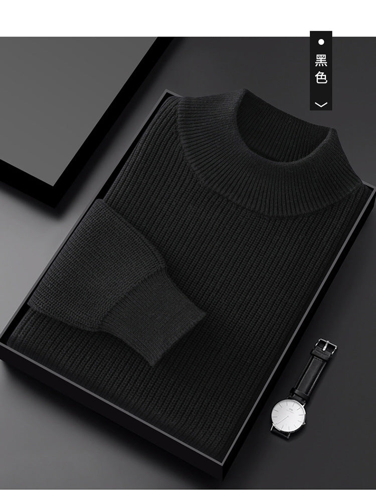 Men's Half Turtleneck Diamond Pattern Thickened Pullover Long Sleeve Base Layer Thermal Men's Clothing