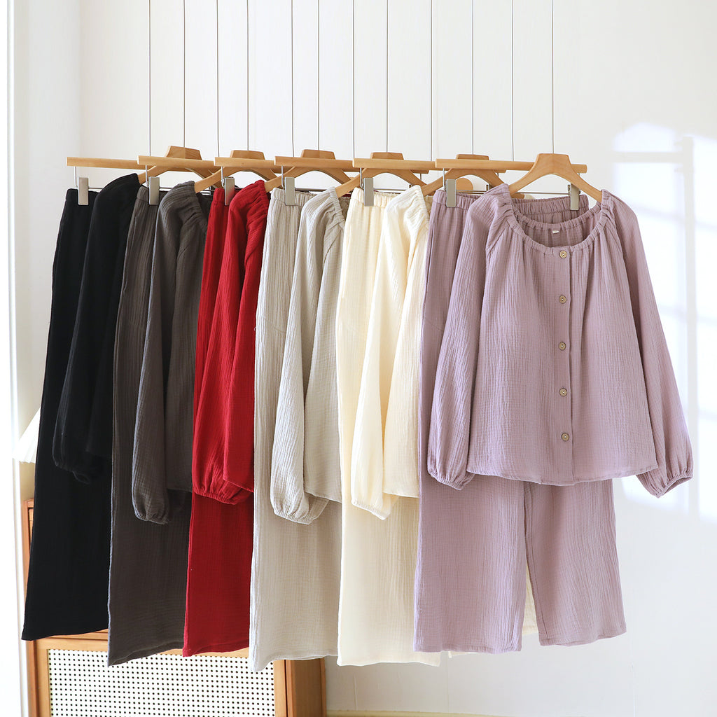 Women's Loose Long-sleeve Long Pants Casual Comfortable Simple Pajama Set