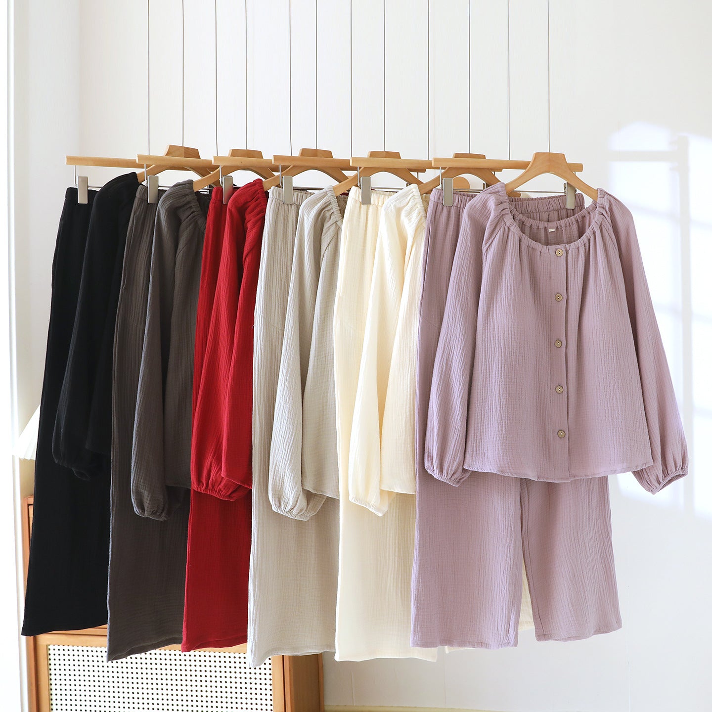 Women's Loose Long-sleeve Long Pants Casual Comfortable Simple Pajama Set