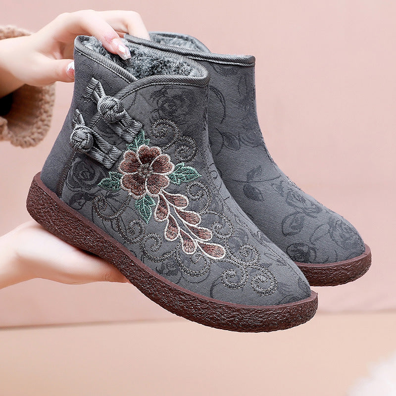 Women's Ethnic-style Cotton Boots With Fleece Lining