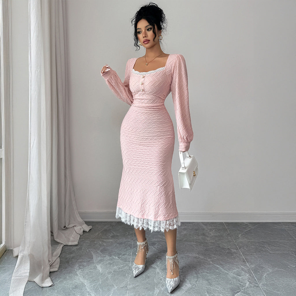 Elegant Button-down Long-sleeve Bodycon Dress For Women