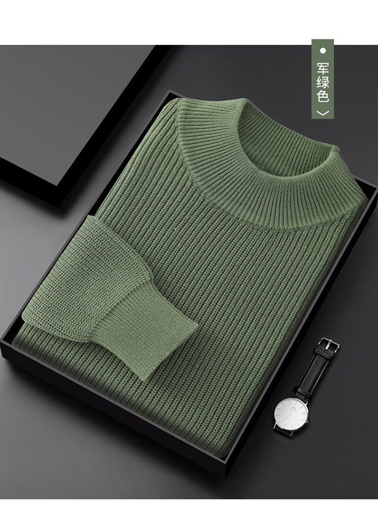 Men's Half Turtleneck Diamond Pattern Thickened Pullover Long Sleeve Base Layer Thermal Men's Clothing