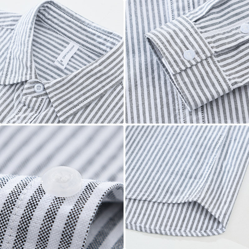 Vertical Striped Long-sleeved Shirt Men's Loose Cotton Top
