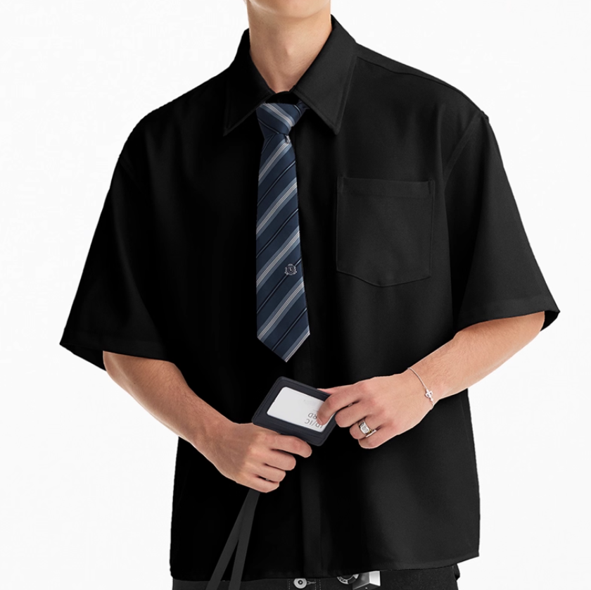 Summer American Retro Solid Color Short Sleeve Shirt Men