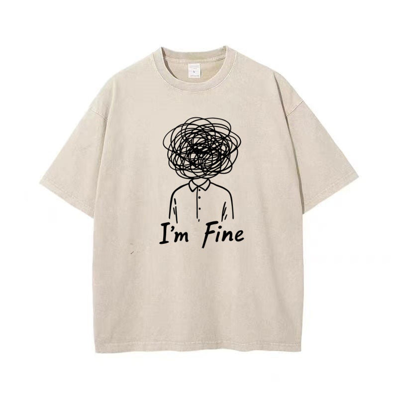 Pure Cotton Retro Washed Sports Shopping Home Leisure Short Sleeve