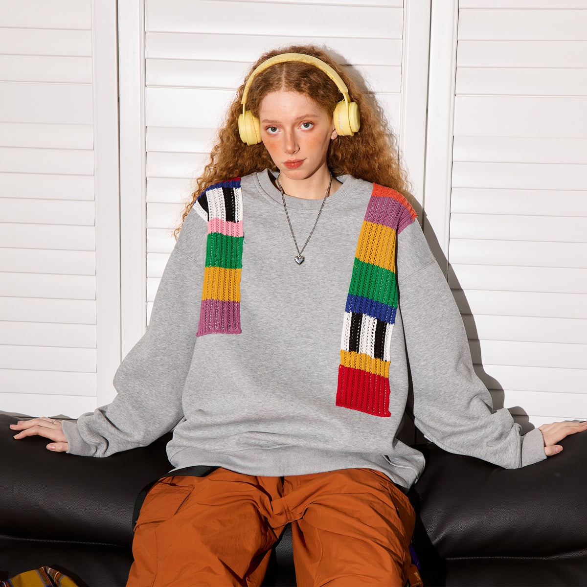 Niche Design Rainbow Wool Patchwork Sweater Women