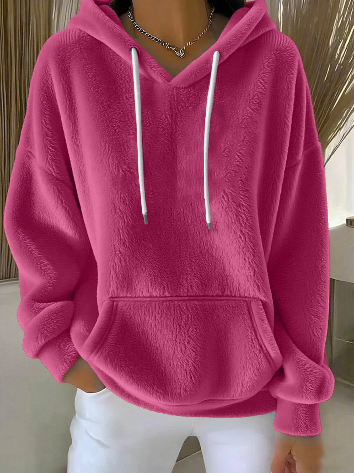 Women's Solid Color Lamb Fleece Lined Versatile Sweatshirt For Autumn And Winter