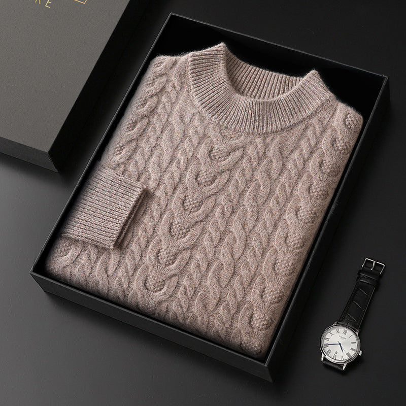 Men's Wool Sweater With Half Turtleneck And Cable Knit