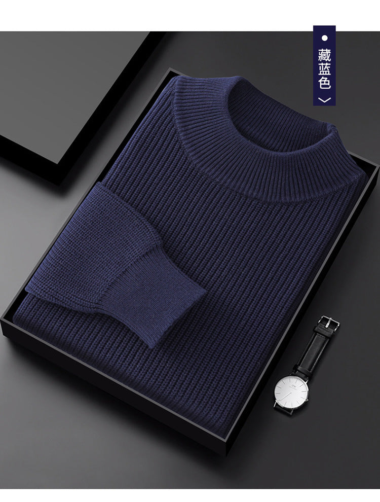 Men's Half Turtleneck Diamond Pattern Thickened Pullover Long Sleeve Base Layer Thermal Men's Clothing