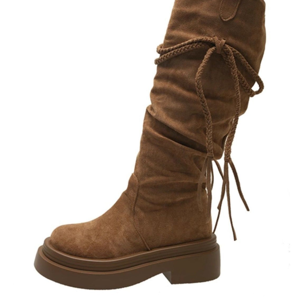 Retro Fashion Versatile Fringe Stacked Boots Women